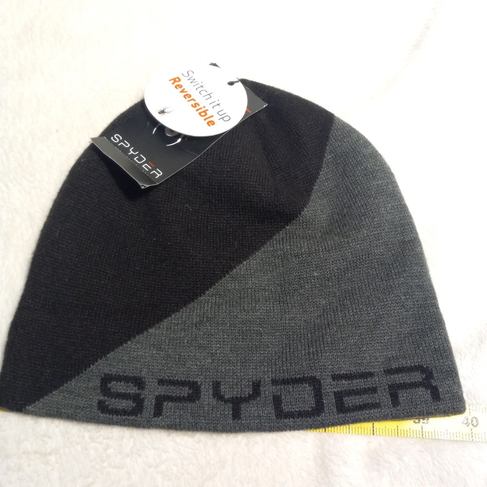 Black and Grey Knit Hat Skate Grunge Beanie Punk with Black Spider tag logo!